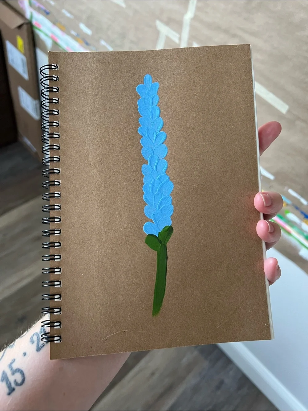 Blank Brand Brown Spiral Journal with Blue Floral Accent